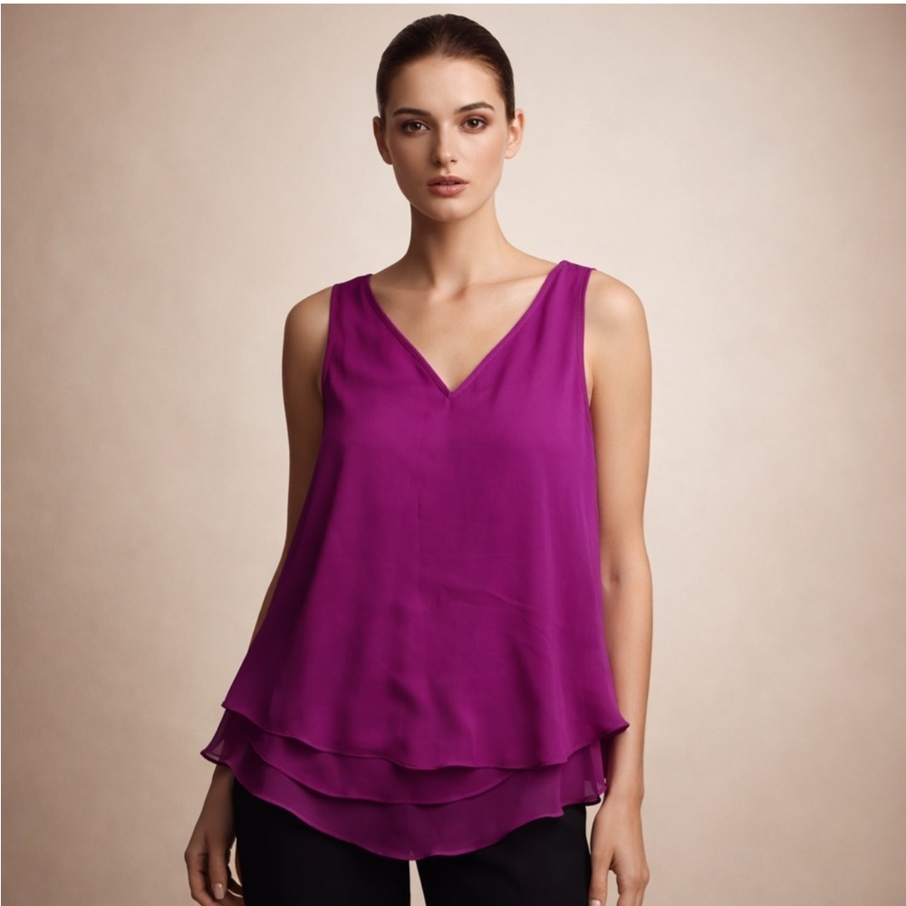 Antonio Melani Silk Chiffon Blouse Pink Sleeveless Luxury Designer Size L